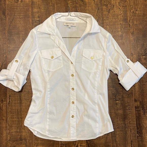 White Blouse Gold Buttons Size Small - Picture 1 of 6